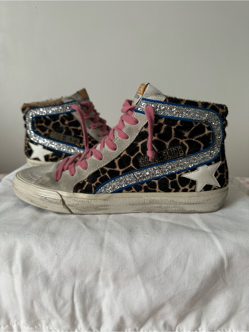 Golden Goose pony hair leopard print slide sneakers size 7 / 37